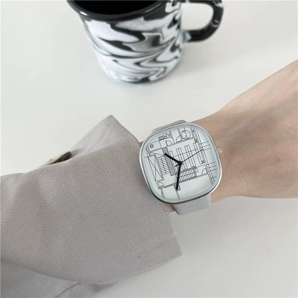 Watch Alloy Ordinary Glass Mirror Square Dial Casual Design For Women And Men