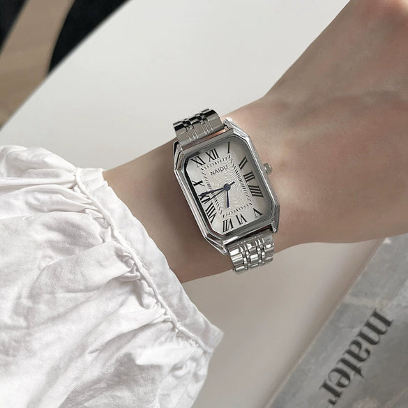 Watch Alloy Rectangular Retro Roman Scale Steel Strap Quartz Simple Elegant Artistic Leisure Universal Style
