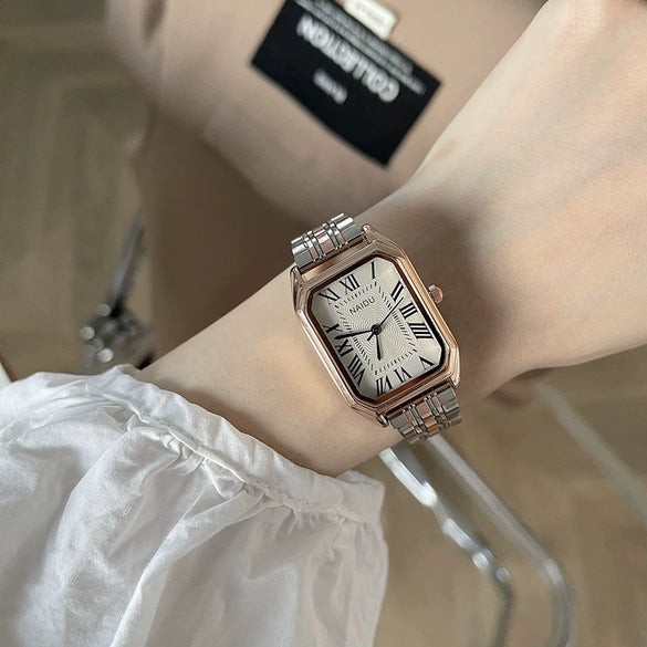 Watch Alloy Rectangular Retro Roman Scale Steel Strap Quartz Simple Elegant Artistic Leisure Universal Style