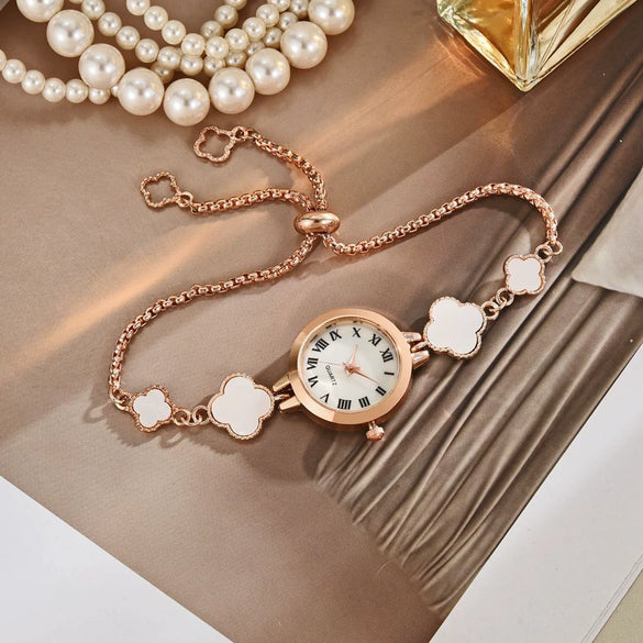 Watch Alloy Rose Gold Fourleaf Clover Casual Style For Female Students