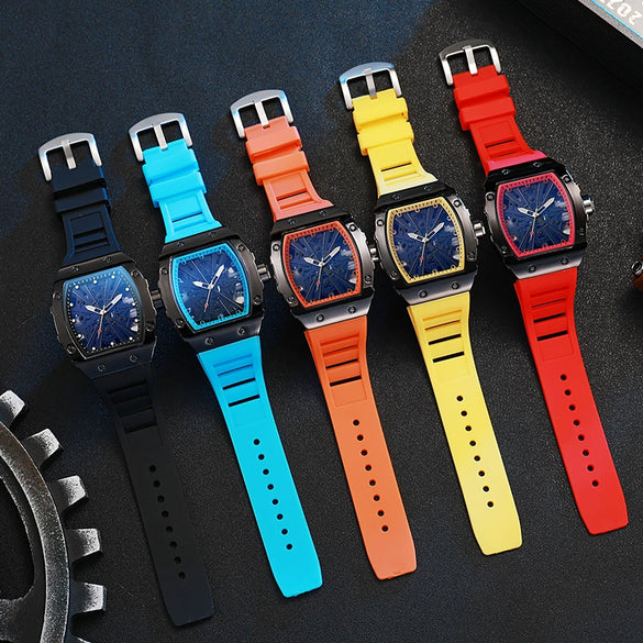 Watch Alloy Silicone Mineral Reinforced Glass Mirror Fivepointed Star Luminous Sports Wine Barrel Shape Men's