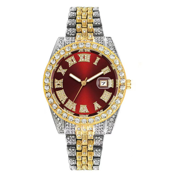 Watch Alloy Stainless Steel Round Roman Scale Calendar Quartz Women's Universal
