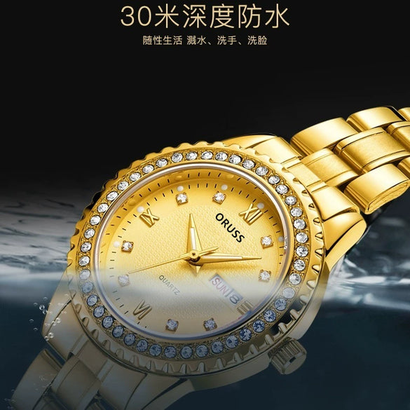 Watch Alloy Strap Alloy Case Mineral Strengthened Glass Mirror Round Dial Business Style Waterproof