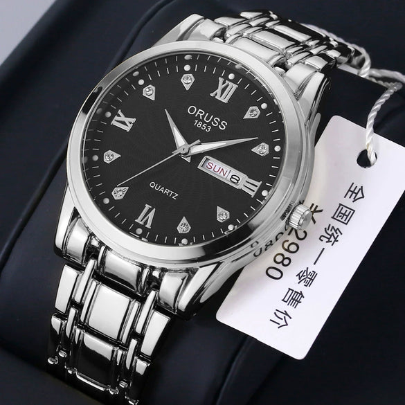 Watch Alloy Strap Alloy Case Mineral Strengthened Glass Mirror Round Dial Business Style Waterproof