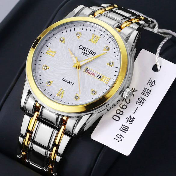 Watch Alloy Strap Alloy Case Mineral Strengthened Glass Mirror Round Dial Business Style Waterproof