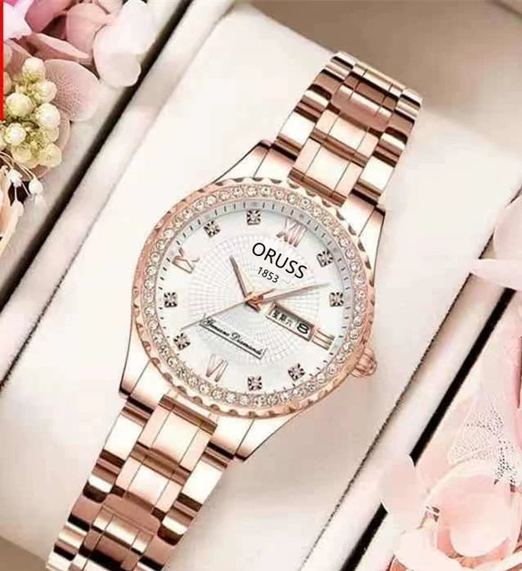 Watch Alloy Strap Alloy Case Mineral Strengthened Glass Mirror Round Dial Business Style Waterproof