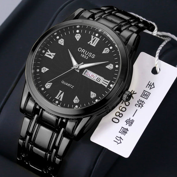 Watch Alloy Strap Alloy Case Mineral Strengthened Glass Mirror Round Dial Business Style Waterproof