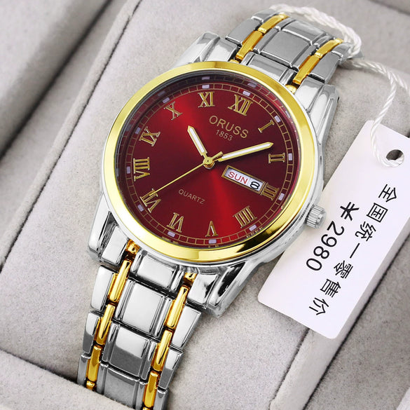 Watch Automatic Movement Round Stainless Steel Glass Mirror Luminous Waterproof Business Style For Men