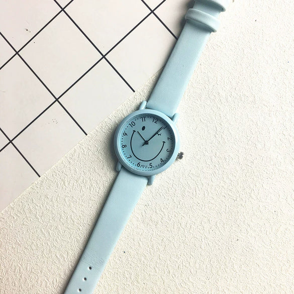 Watch Belt Alloy Case Imitation Leather Strap Cartoon Smiley Face Style For Women