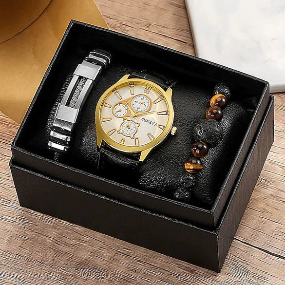 Watch Bracelet Casual Fashion Alloy Case Quartz Glass Mirror Stainless Steel Clasp Imitation Leather Strap Round Dial
