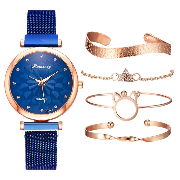 Watch Bracelet Fashion Cat Ear Flower Magnet Buckle Milan Mesh Stainless Steel Alloy Band For Female