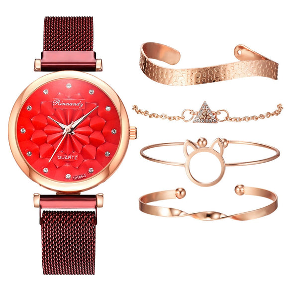 Watch Bracelet Fashion Cat Ear Flower Magnet Buckle Milan Mesh Stainless Steel Alloy Band For Female