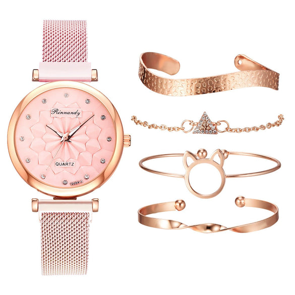 Watch Bracelet Fashion Cat Ear Flower Magnet Buckle Milan Mesh Stainless Steel Alloy Band For Female
