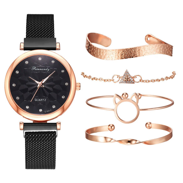 Watch Bracelet Fashion Cat Ear Flower Magnet Buckle Milan Mesh Stainless Steel Alloy Band For Female