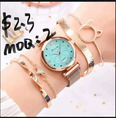 Watch Bracelet Fashion Cat Ear Flower Magnet Buckle Milan Mesh Stainless Steel Alloy Band For Female