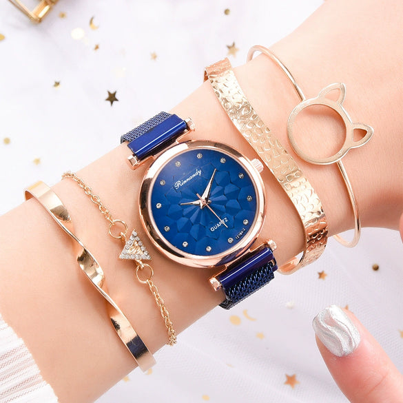 Watch Bracelet Fashion Cat Ear Flower Magnet Buckle Milan Mesh Stainless Steel Alloy Band For Female