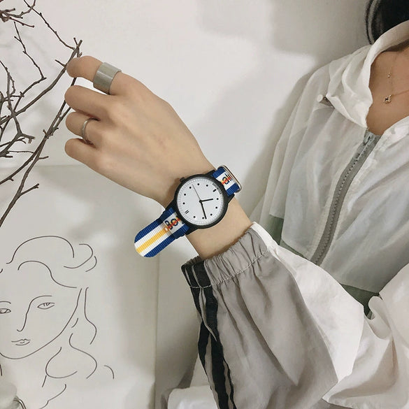 Watch Canvas Alloy Stainless Steel Round Casual Sports Style