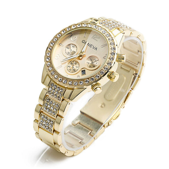 Watch Diamond Threeeye Steel Band Calendar Watch Women's Fashion Casual Mechanical Watch