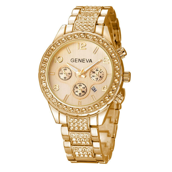 Watch Diamond Threeeye Steel Band Calendar Watch Women's Fashion Casual Mechanical Watch