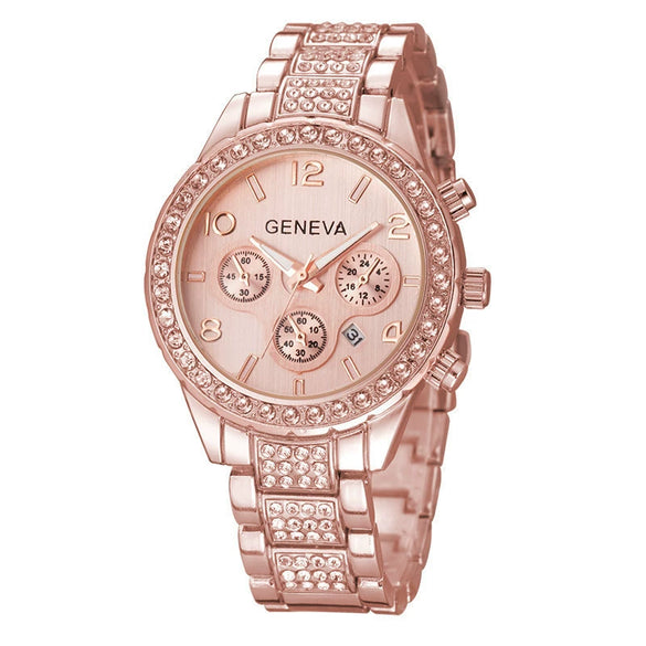 Watch Diamond Threeeye Steel Band Calendar Watch Women's Fashion Casual Mechanical Watch