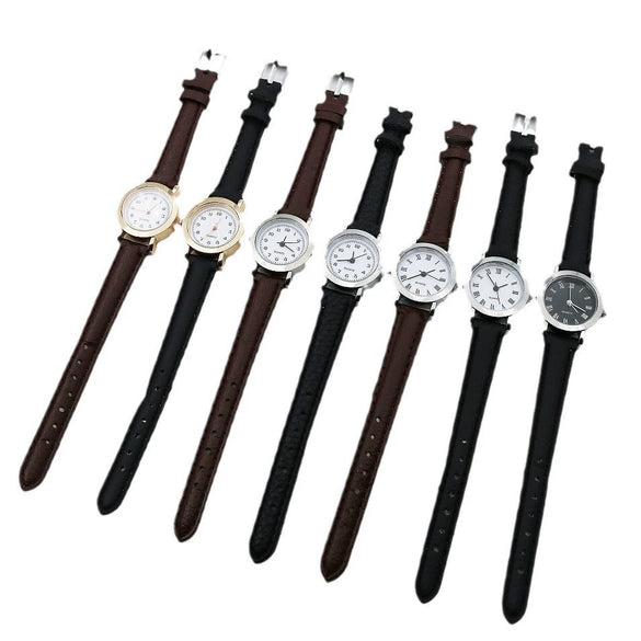 Watch Female Simple Vintage Artistic Thin Band Round Dial Quartz Alloy Pu Stainless Steel