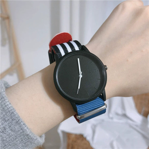 Watch Female Students College Wind Small Fresh Versatile Canvas Alloy Round Pin Buckle