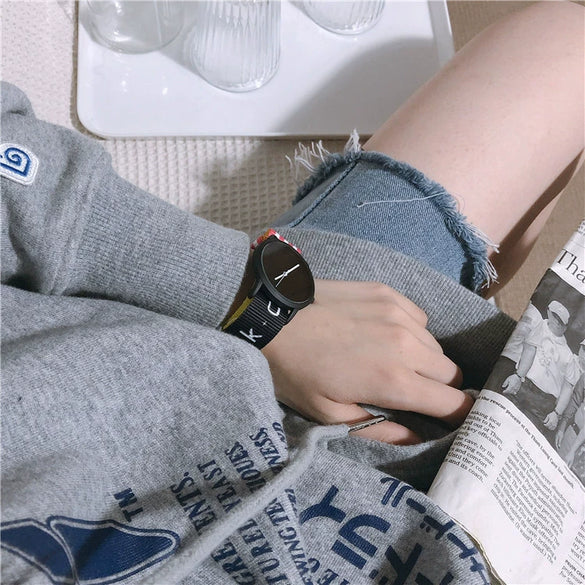 Watch Female Students College Wind Small Fresh Versatile Canvas Alloy Round Pin Buckle