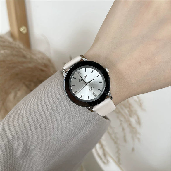 Watch For Female Junior High School Students Alloy Case Ordinary Glass Mirror Round Dial Simple Leisure Style