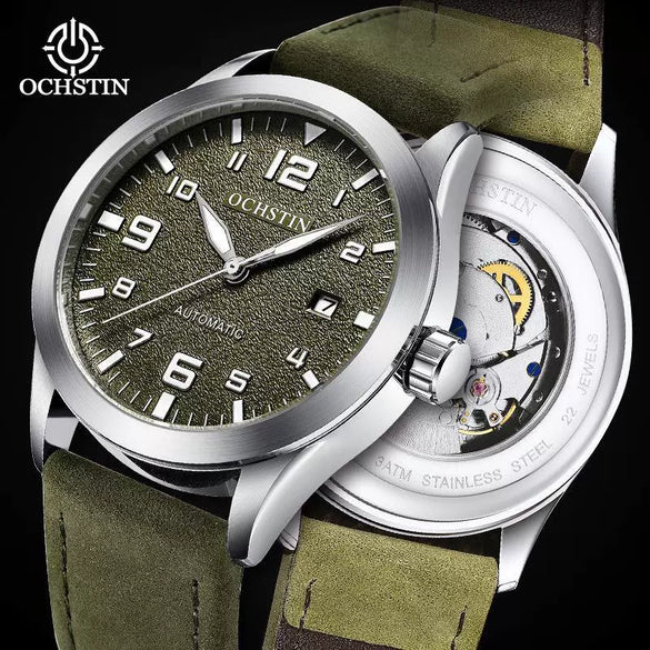 Watch Leather Automatic Mechanical Round Dial Business Style