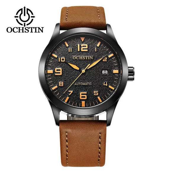 Watch Leather Automatic Mechanical Round Dial Business Style