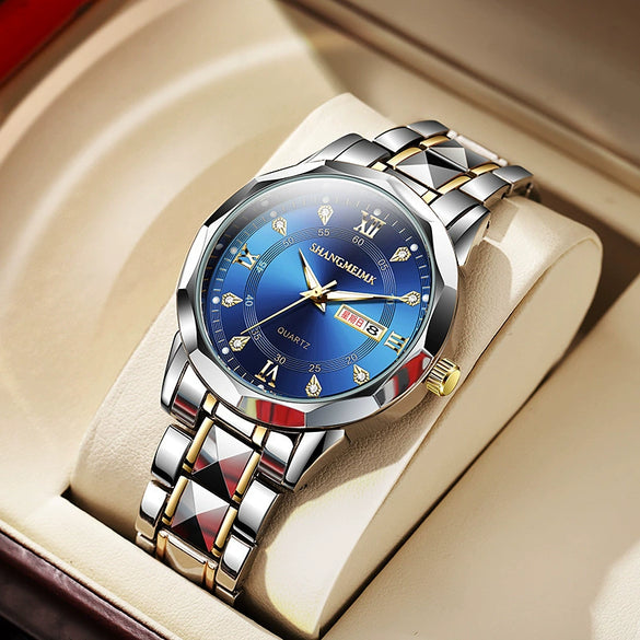 Watch Men's Alloy Band Quartz Watch Luminous Waterproof Business Casual Round Dial