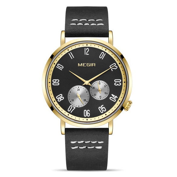 Watch Men's Simple Waterproof Luminous Leather Business Sports Alloy Mineral Strengthened Mirror Round