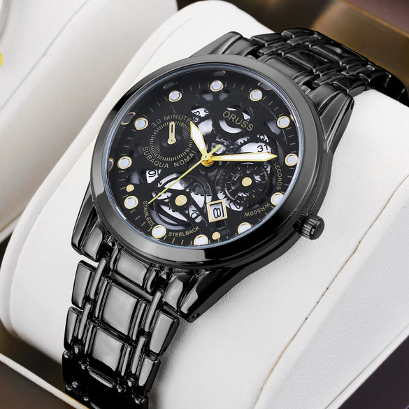 Watch Metal Alloy Rose Gold Round Quartz Automatic Movement Hollow Luminous Waterproof Business Style For Men