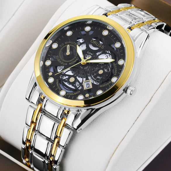 Watch Metal Alloy Rose Gold Round Quartz Automatic Movement Hollow Luminous Waterproof Business Style For Men