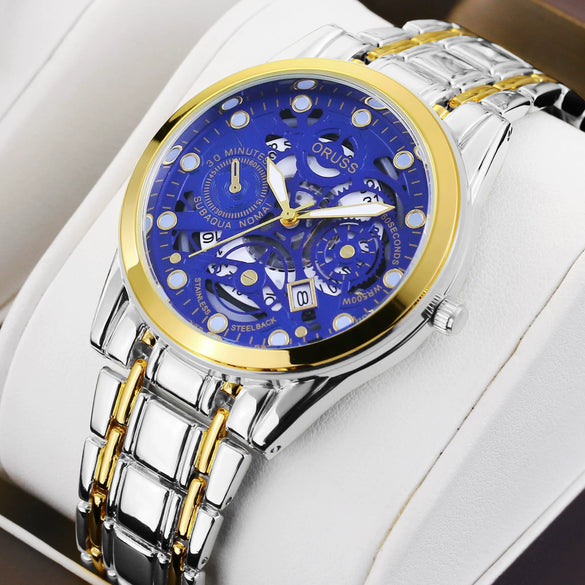 Watch Metal Alloy Rose Gold Round Quartz Automatic Movement Hollow Luminous Waterproof Business Style For Men