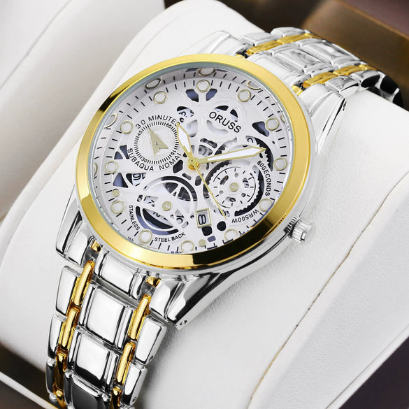 Watch Metal Alloy Rose Gold Round Quartz Automatic Movement Hollow Luminous Waterproof Business Style For Men