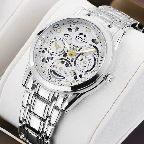 Watch Metal Alloy Rose Gold Round Quartz Automatic Movement Hollow Luminous Waterproof Business Style For Men