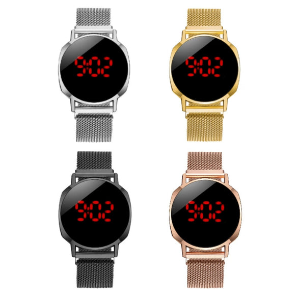 Watch Metal Lazy Magnet Woven Strap Round Dial Digital Led Touch Screen