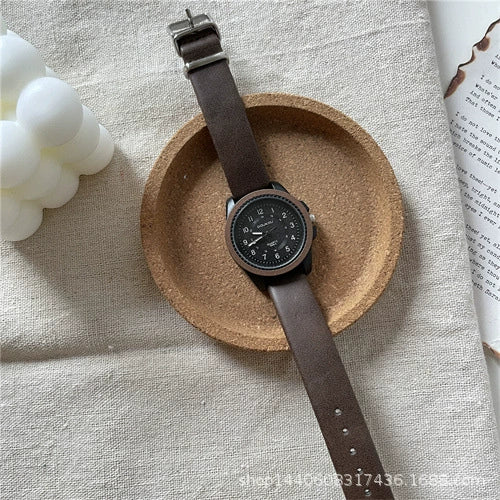 Watch Metal Plastic Mirror Imitation Leather Round Dial Retro Casual Style Women's