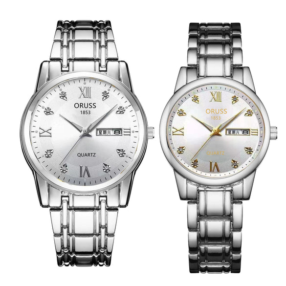 Watch Metal Round Case Fine Steel Strap Stainless Steel Buckle Simple Style Waterproof Luminous Calendar Quartz Couple's
