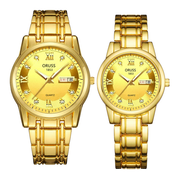 Watch Metal Round Case Fine Steel Strap Stainless Steel Buckle Simple Style Waterproof Luminous Calendar Quartz Couple's