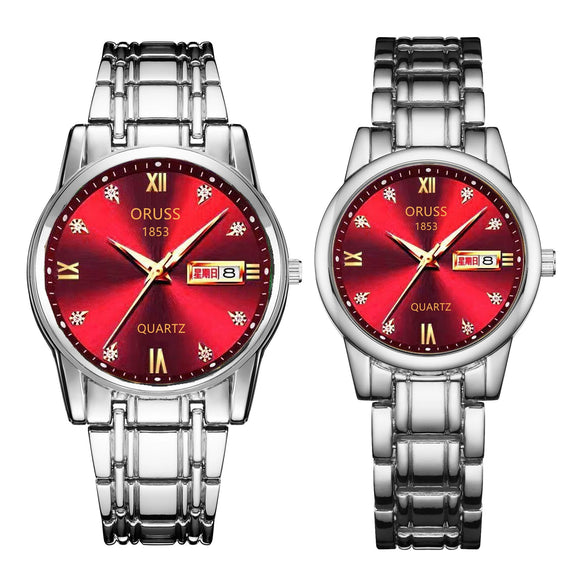 Watch Metal Round Case Fine Steel Strap Stainless Steel Buckle Simple Style Waterproof Luminous Calendar Quartz Couple's