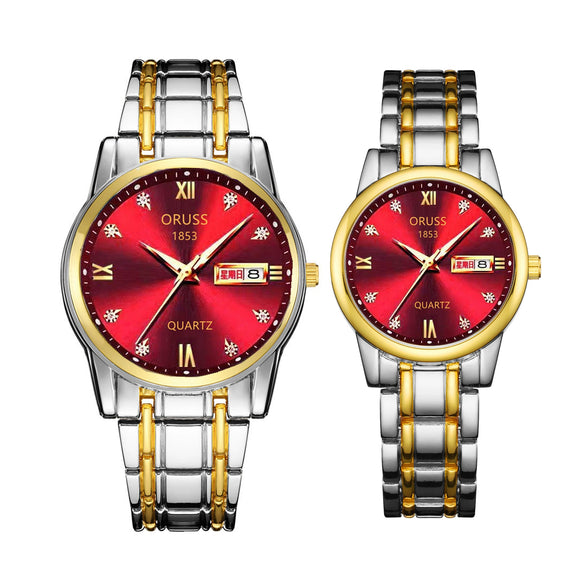 Watch Metal Round Case Fine Steel Strap Stainless Steel Buckle Simple Style Waterproof Luminous Calendar Quartz Couple's