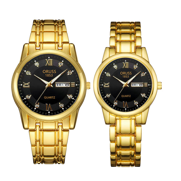 Watch Metal Round Case Fine Steel Strap Stainless Steel Buckle Simple Style Waterproof Luminous Calendar Quartz Couple's