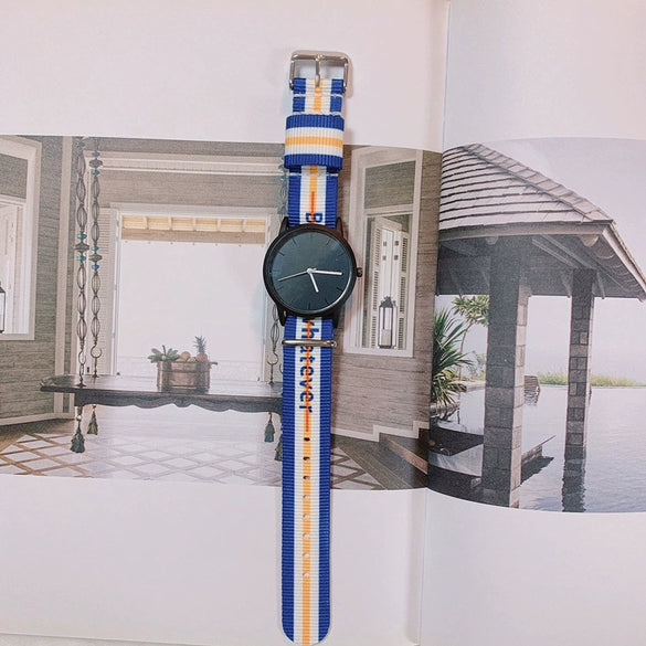 Watch Nylon Canvas Band Stainless Steel Clasp Alloy Case Round Dial Leisure Style