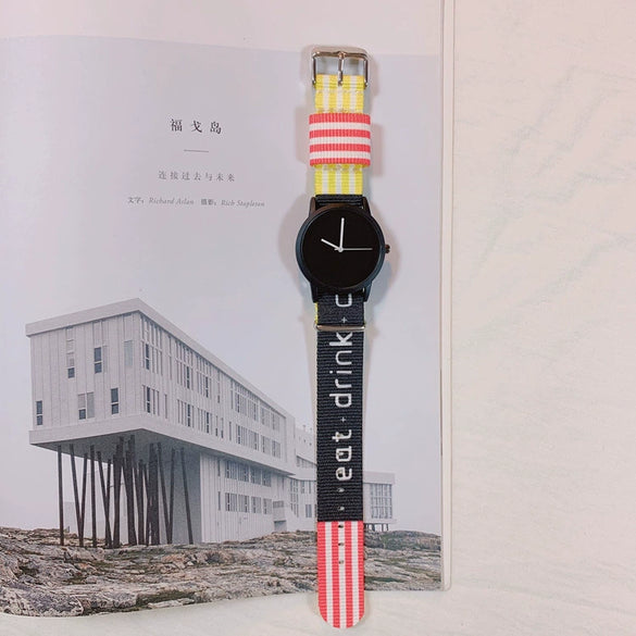 Watch Nylon Canvas Band Stainless Steel Clasp Alloy Case Round Dial Leisure Style