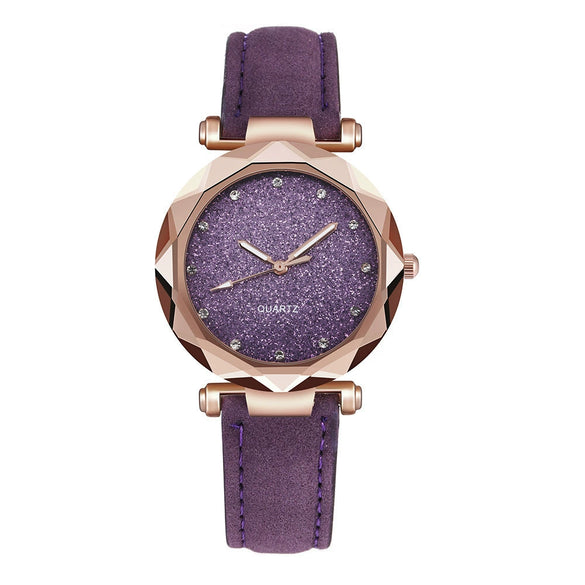 Watch Silver Pink Rhinestone Round Dial Plastic Case Imitation Leather Strap Women's Casual