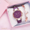 Watch Silver Pink Rhinestone Round Dial Plastic Case Imitation Leather Strap Women's Casual