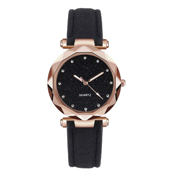 Watch Silver Pink Rhinestone Round Dial Plastic Case Imitation Leather Strap Women's Casual