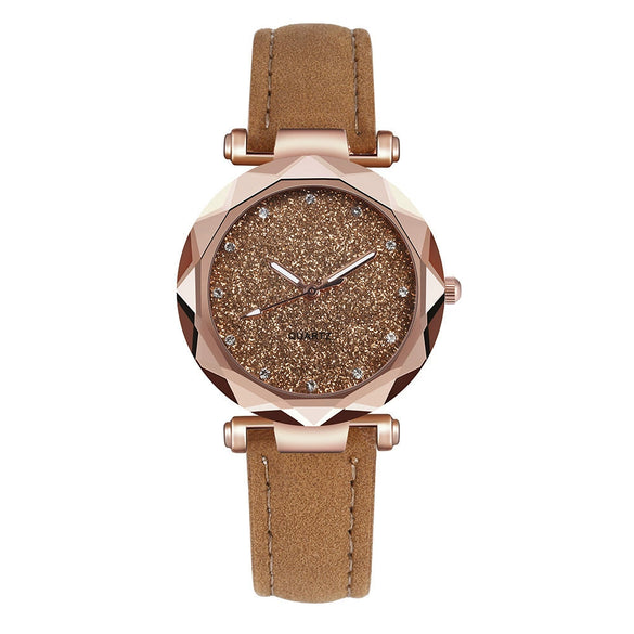 Watch Silver Pink Rhinestone Round Dial Plastic Case Imitation Leather Strap Women's Casual